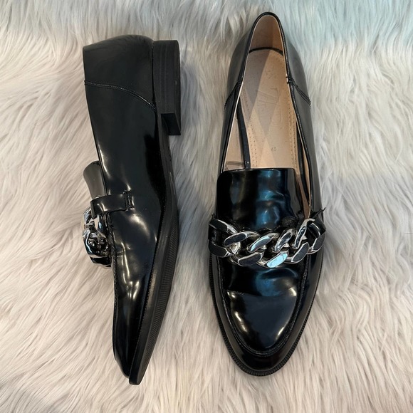ZARA Chunky Chain Loafers Slip On Flats Faux Leather Shoes, Black - Picture 8 of 11